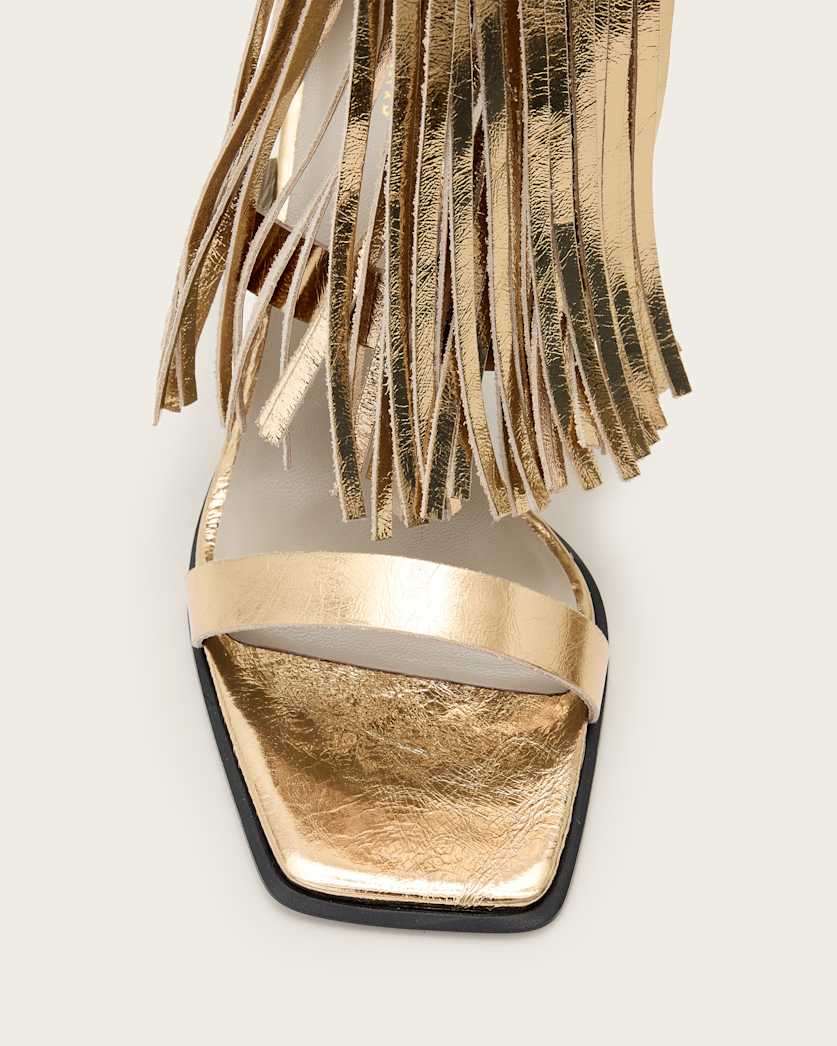 Paola Fringed Metallic Leather Heeled Sandals