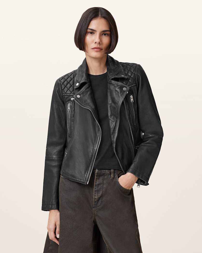 Cargo Distressed Leather Biker Jacket