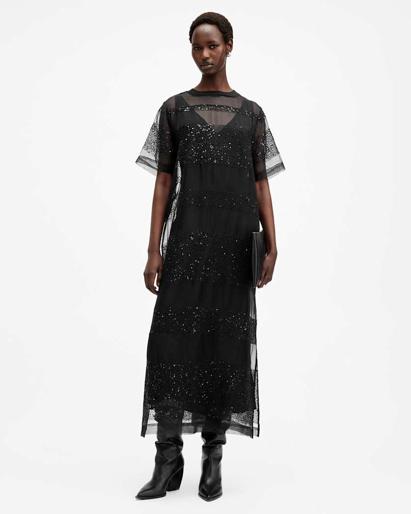 Izabela Embellished Mesh Maxi Dress