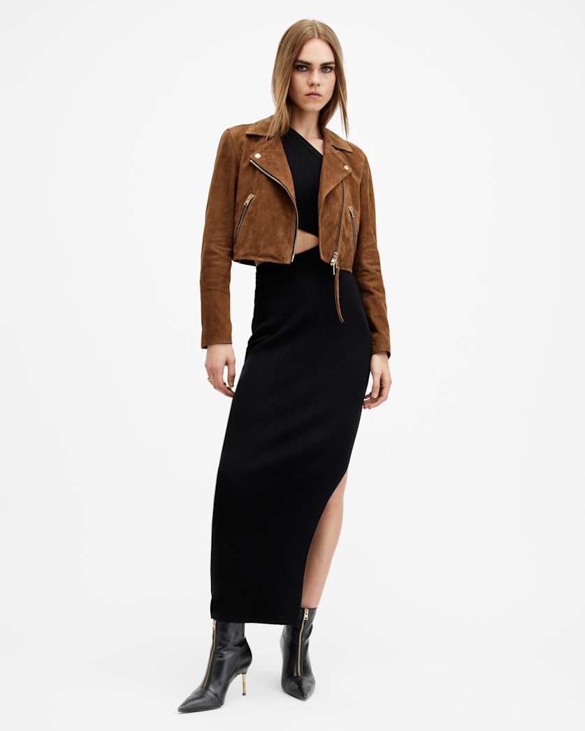 Dalby Slim Fit Cropped Suede Biker Jacket