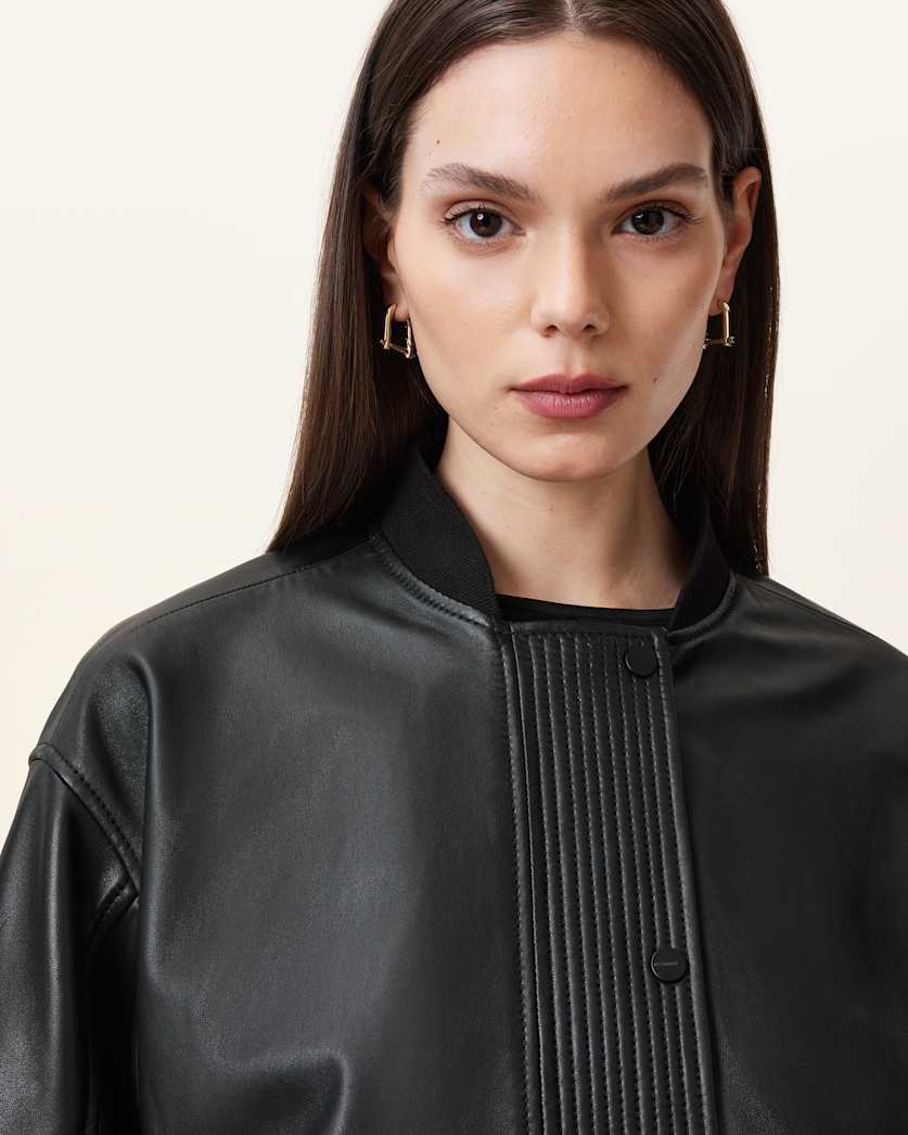 Sofi Drawstring Leather Bomber Jacket