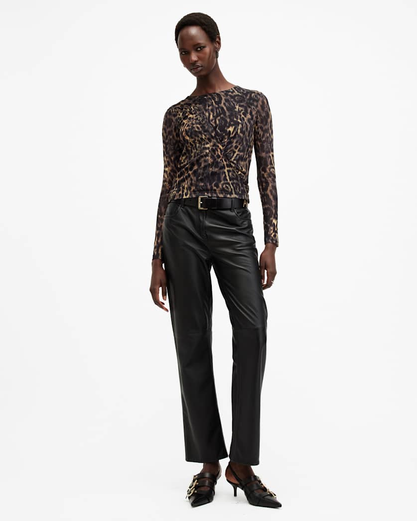 Edana Leopard Print Mesh Top