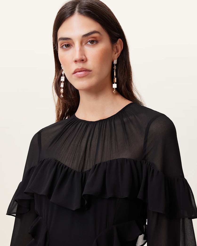 Nat Ruffled High Low Maxi Dress