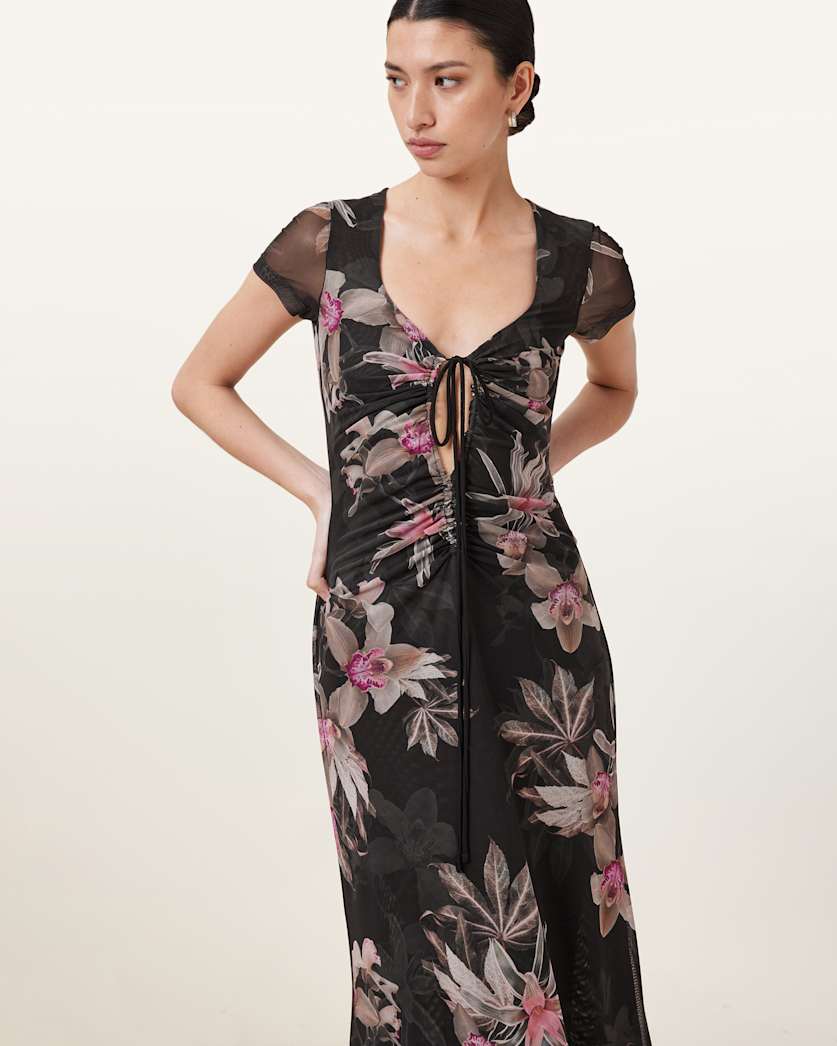 Gabby Floral Print Mesh Maxi Dress