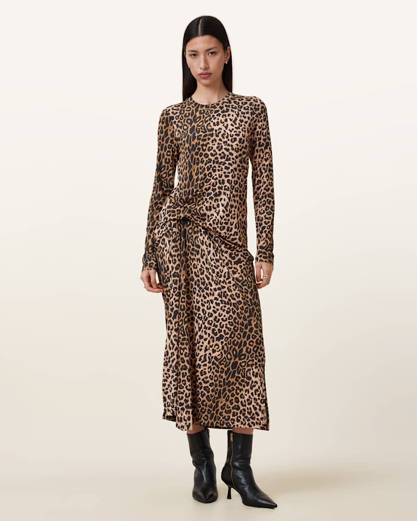 Rivi Draped Long Sleeve Midi Dress