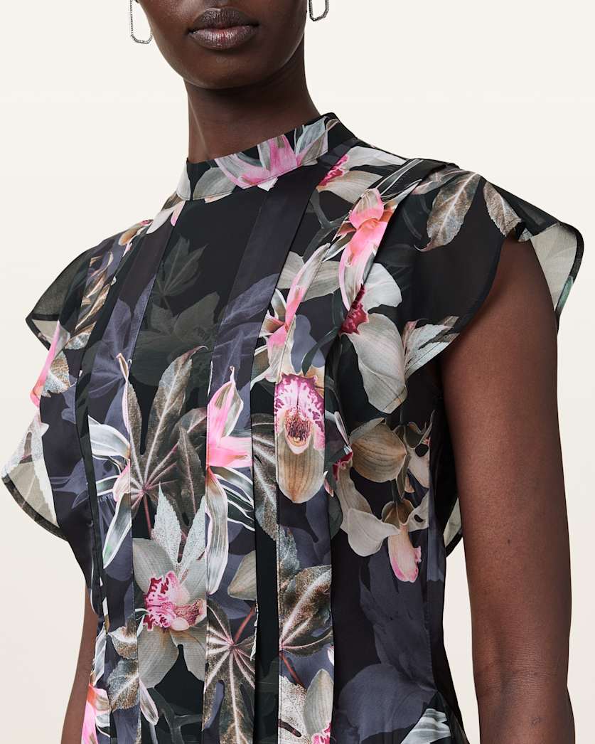 Fleur Printed Asymmetric Mini Dress