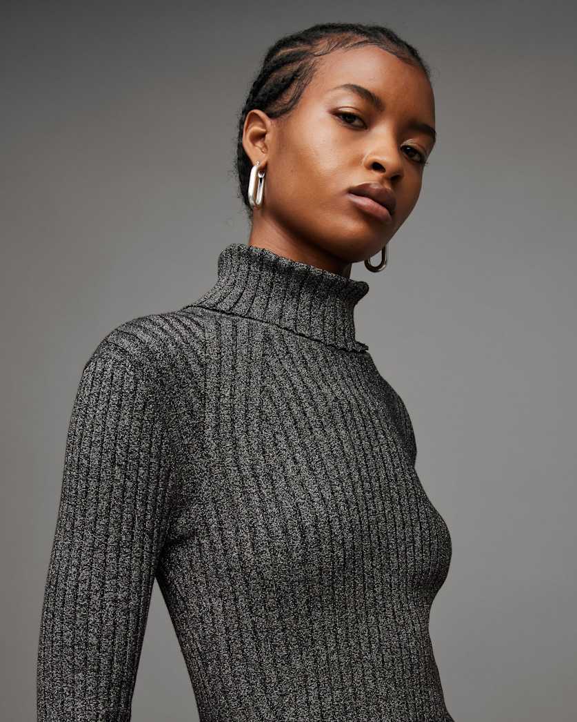 Juliette Roll Neck Metallic Mini Dress