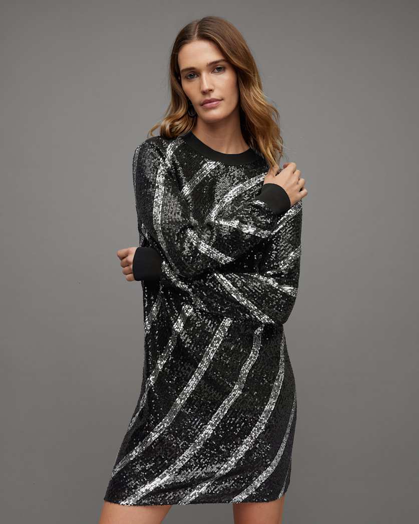 Juela Sequin Striped Bowi Mini Dress