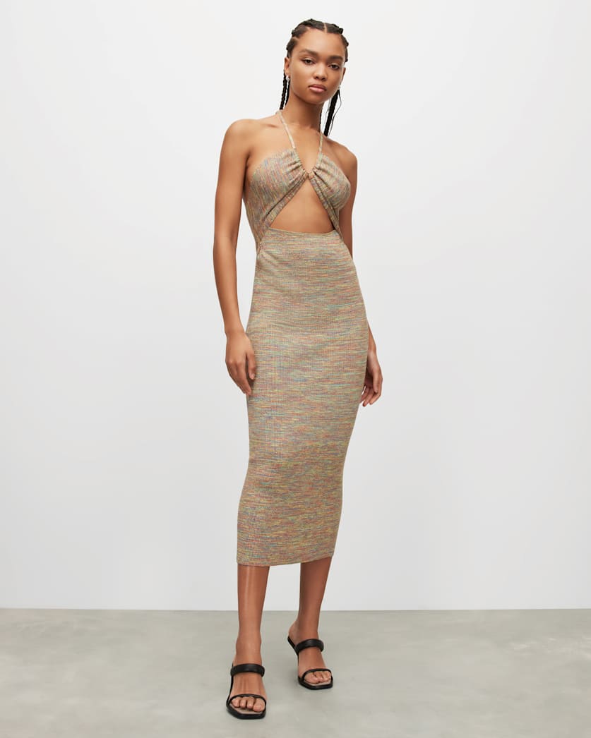 Toni Rainbow Ribbed Cut-Out Maxi Dress