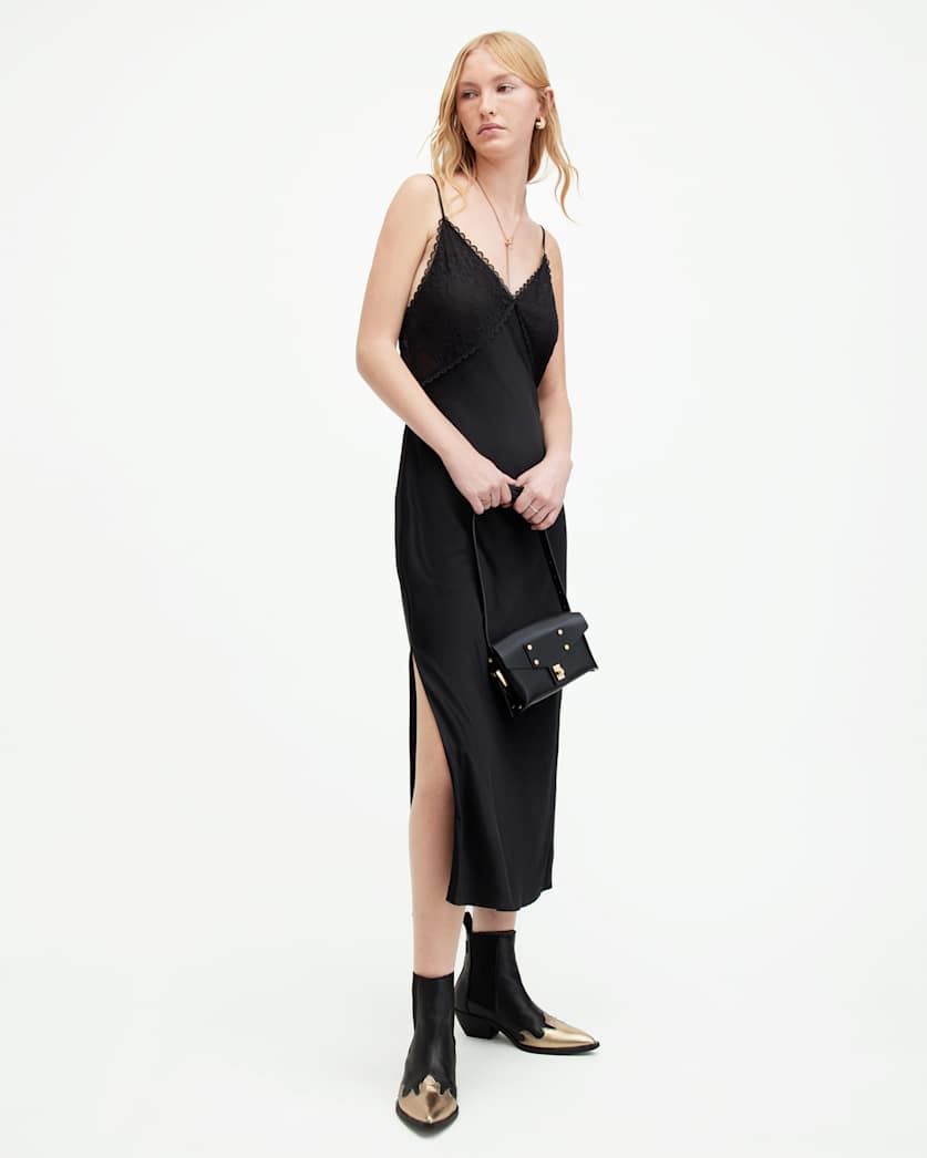 Immy Lace Trim V-Neck Midi Slip Dress