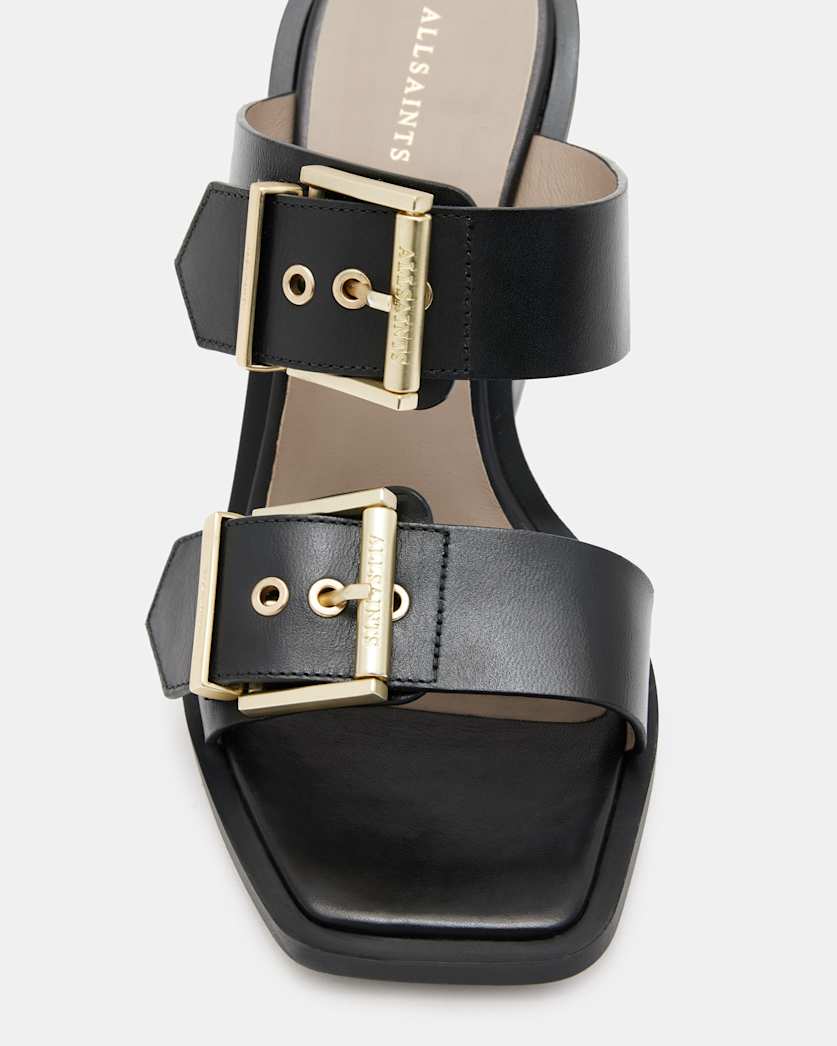 Camille Leather Buckle Strap Block Heels