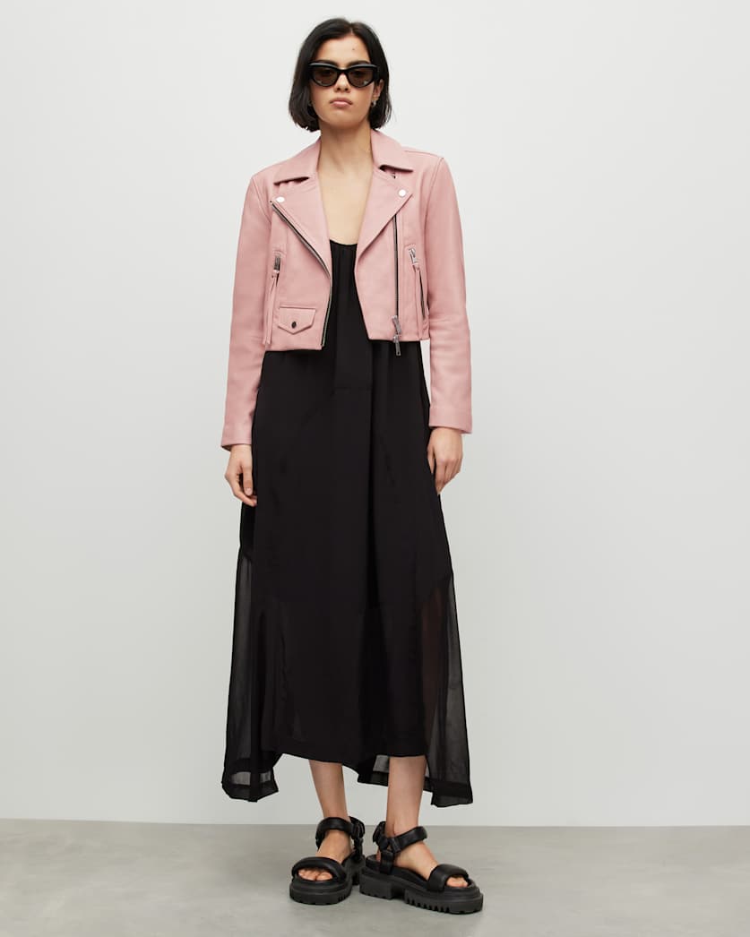 Elora Cropped Leather Biker Jacket