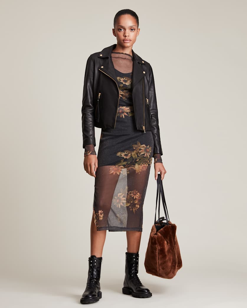 Dalby Slim Fit Gold Leather Biker Jacket