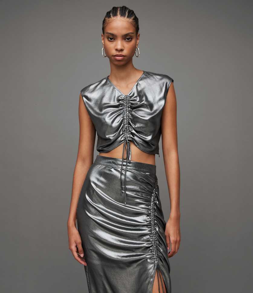 Carla Gathered Metallic Matching Co-Ord  large