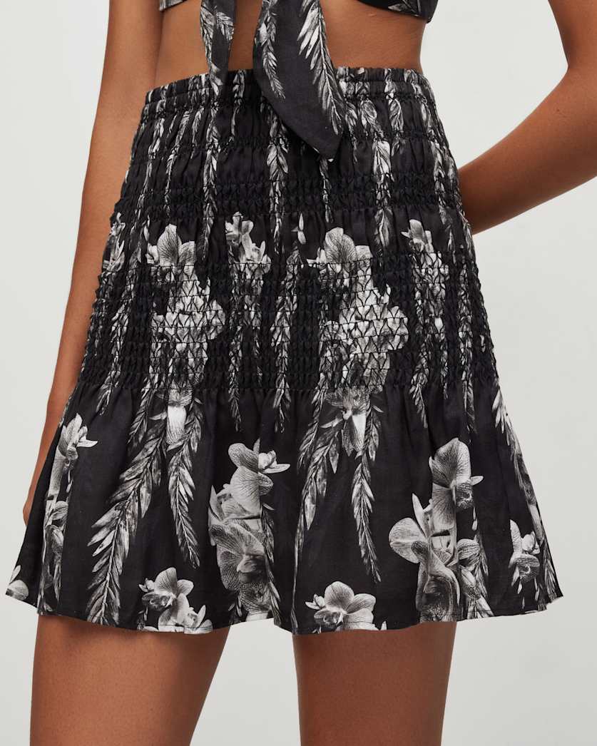 Riah Mia Floral Print Linen Mini Skirt