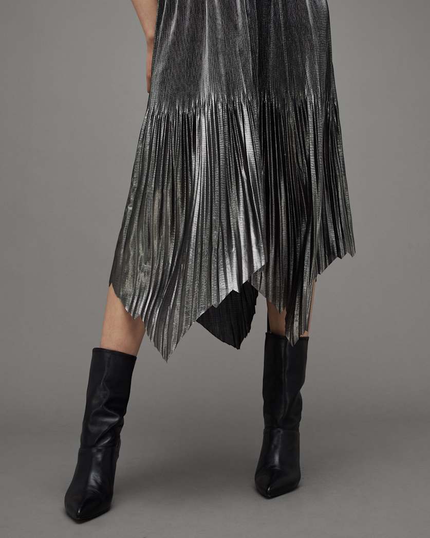 Lerin Metallic Asymmetric Midi Skirt