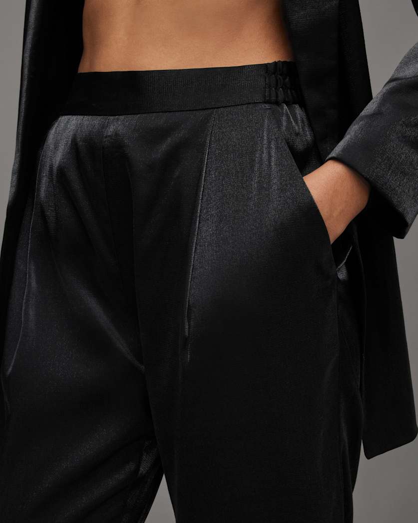Aleida Mid-Rise Tapered Shiny Trousers