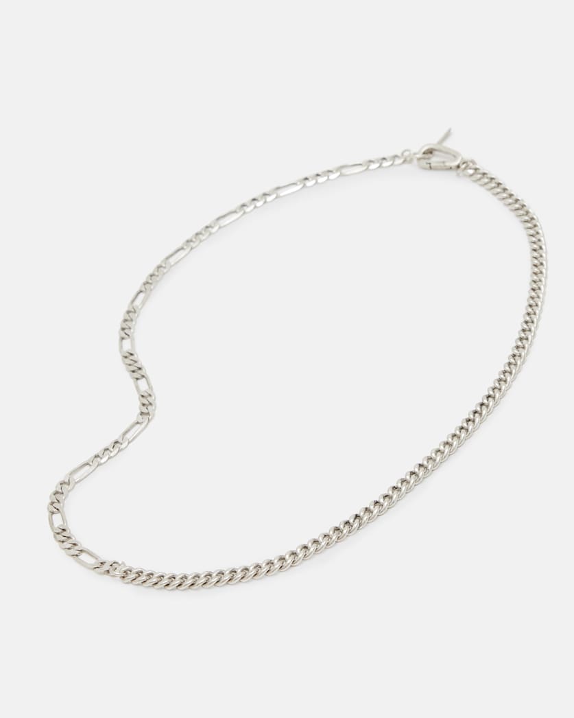 Curb Figaro Sterling Silver Mix Necklace
