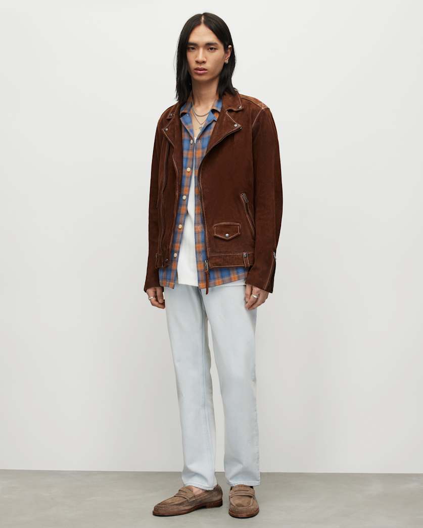 Milo Asymmetric Zip Suede Biker Jacket
