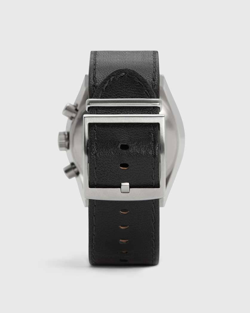 Subtitled IV Stainless Steel and Black Leather Watch