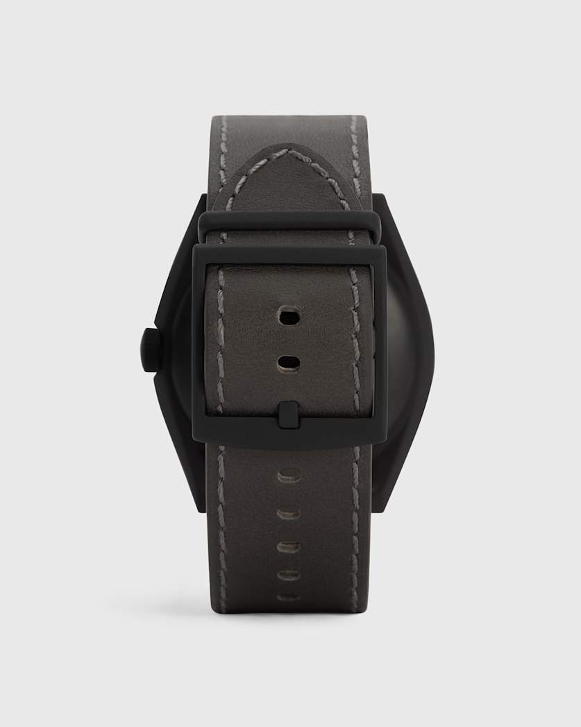 Subtitled GMT IV Matte Black Stainless Steel and Slate Leather Watch