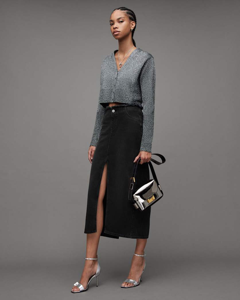 Cyra Frayed Waistband Maxi Denim Skirt