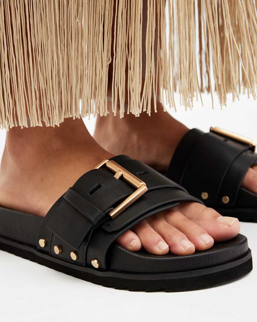 Ellie Studded Buckle Leather Sliders