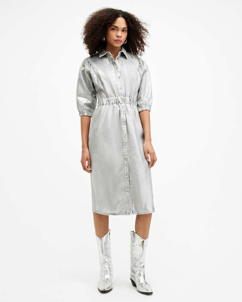 Osa Metallic Coated Denim Midi Dress