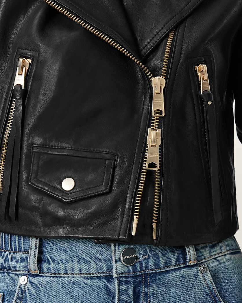 Elora Cropped Slim Leather Biker Jacket