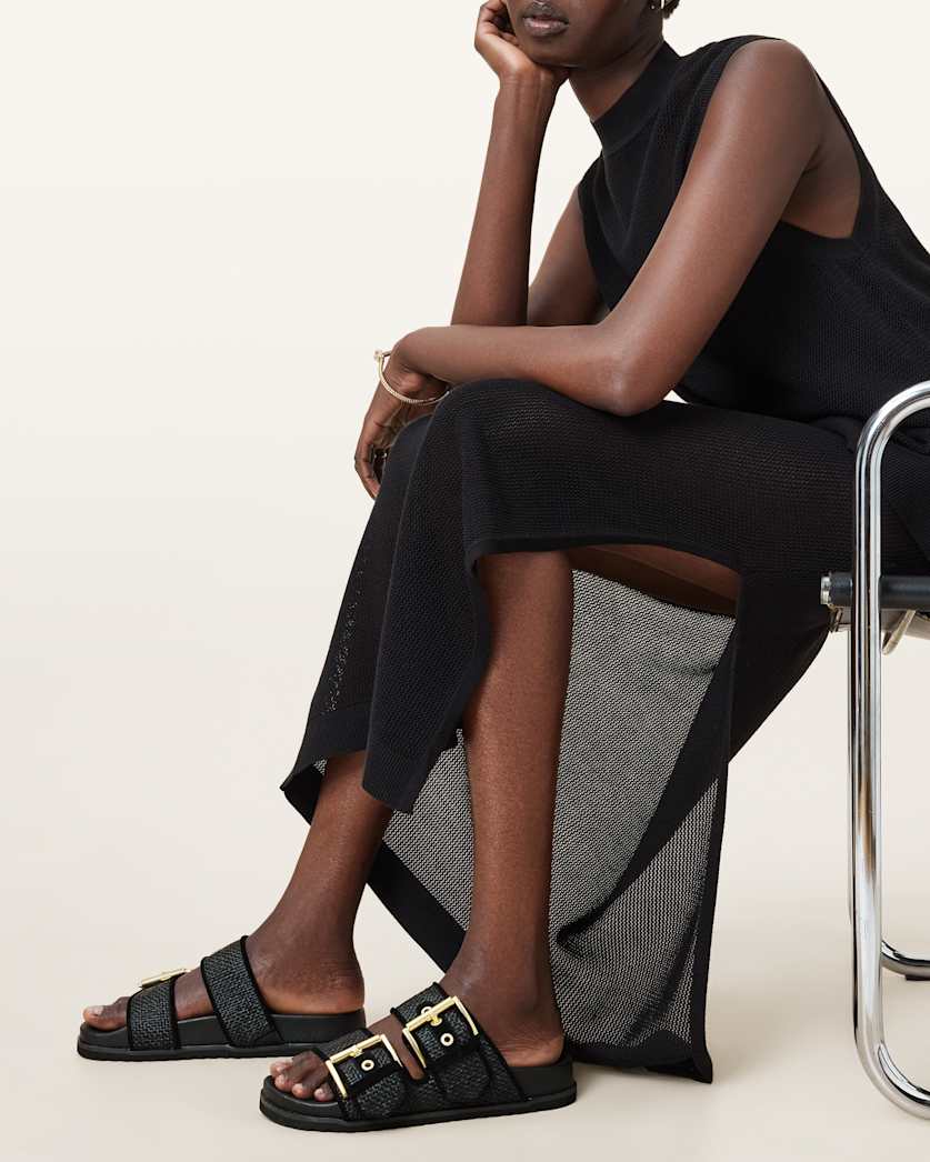 Sian Leather And Raffia Buckle Sandals