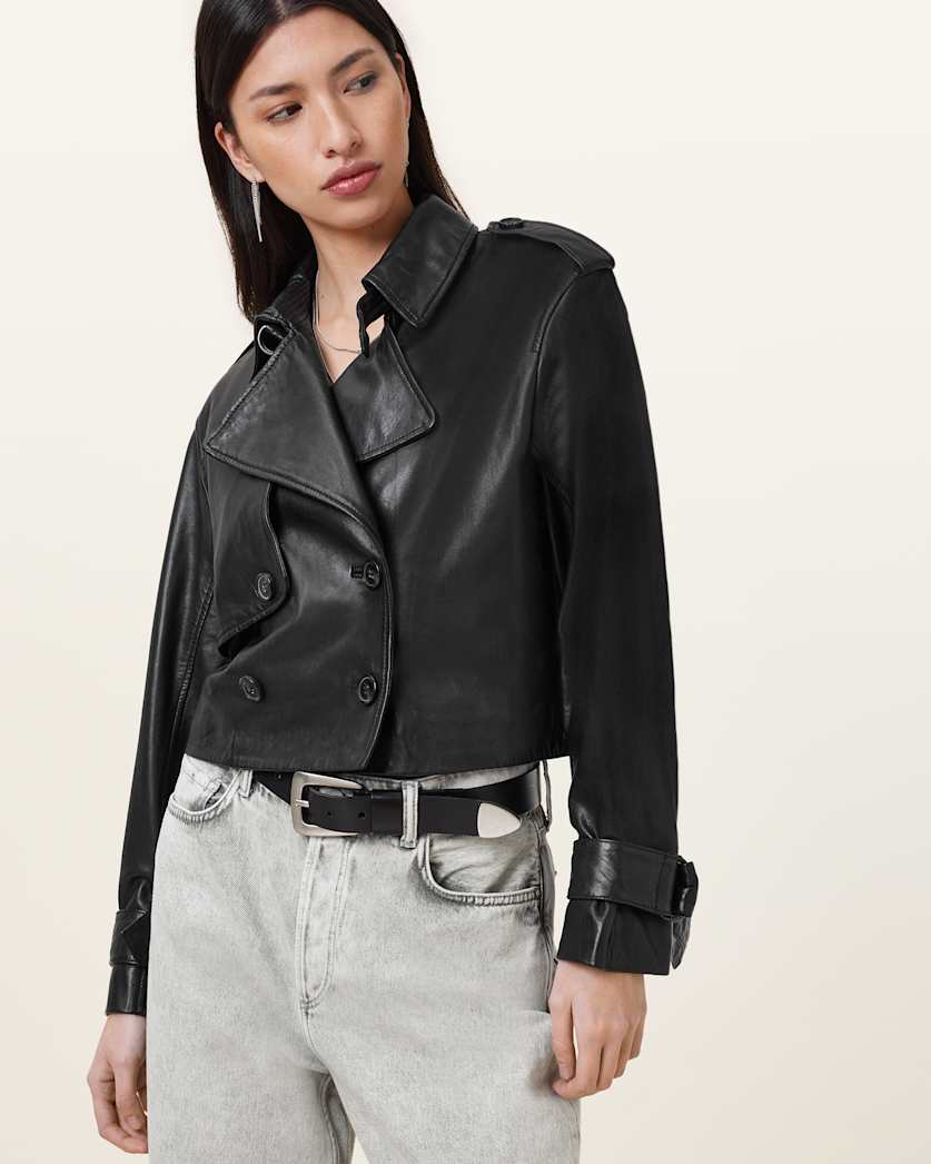 Hendry Cropped Leather Trench Coat