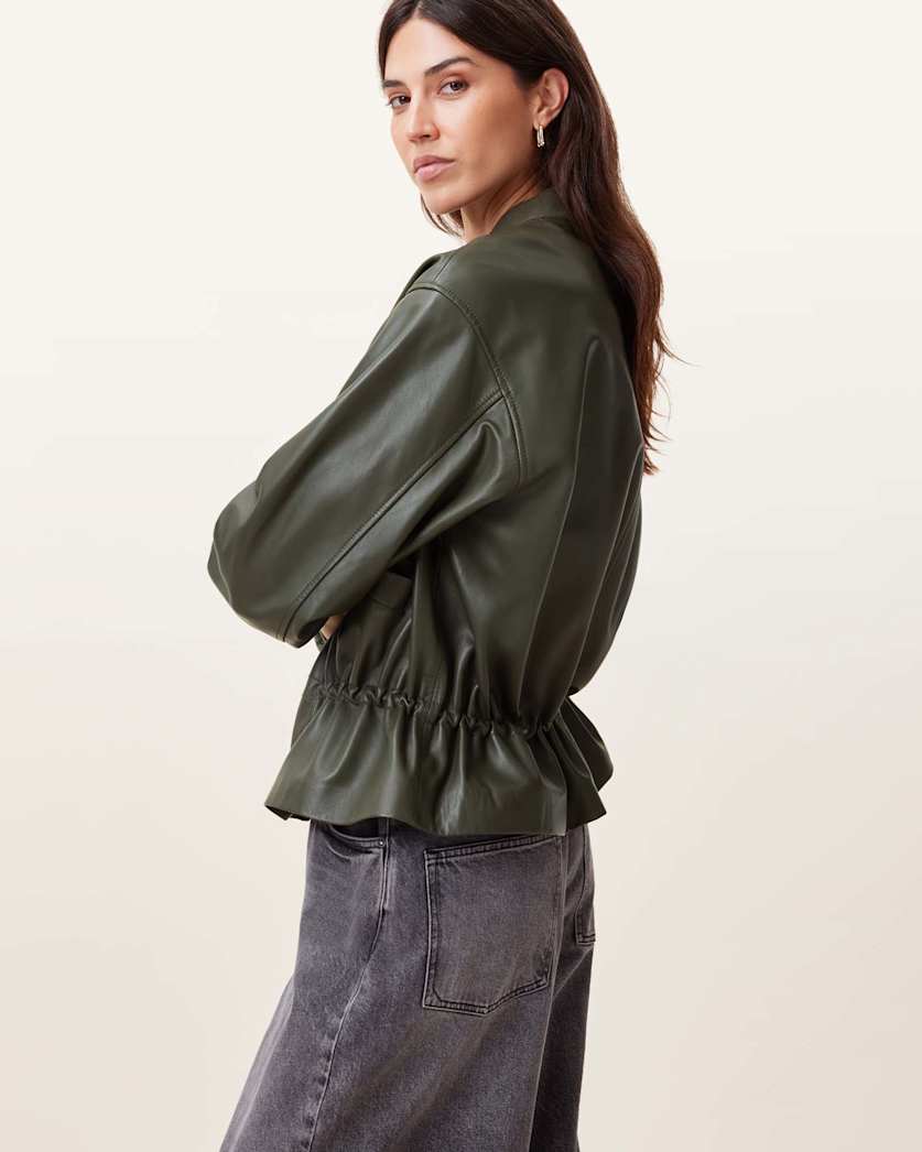 Sofi Drawstring Leather Bomber Jacket