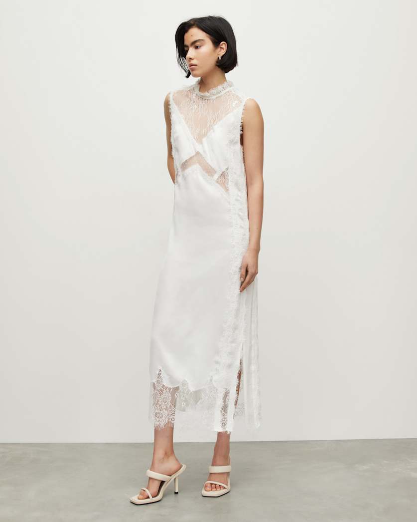 Mila Lace Panelled Frill Trim Maxi Dress