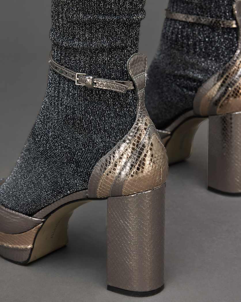 Tia Metallic Leather Open Platform Heels