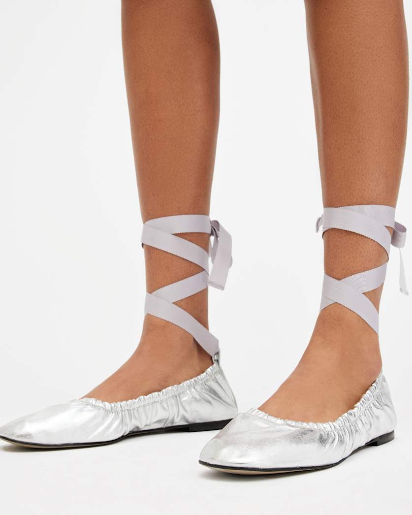 Alia Metallic Leather Ribbon Ballet Pumps