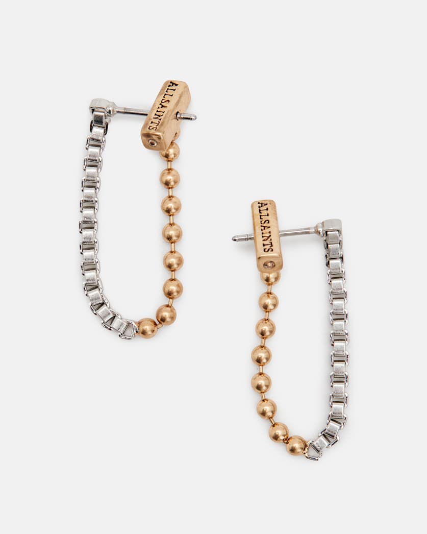 Box Chain Two Tone Ball Earrings