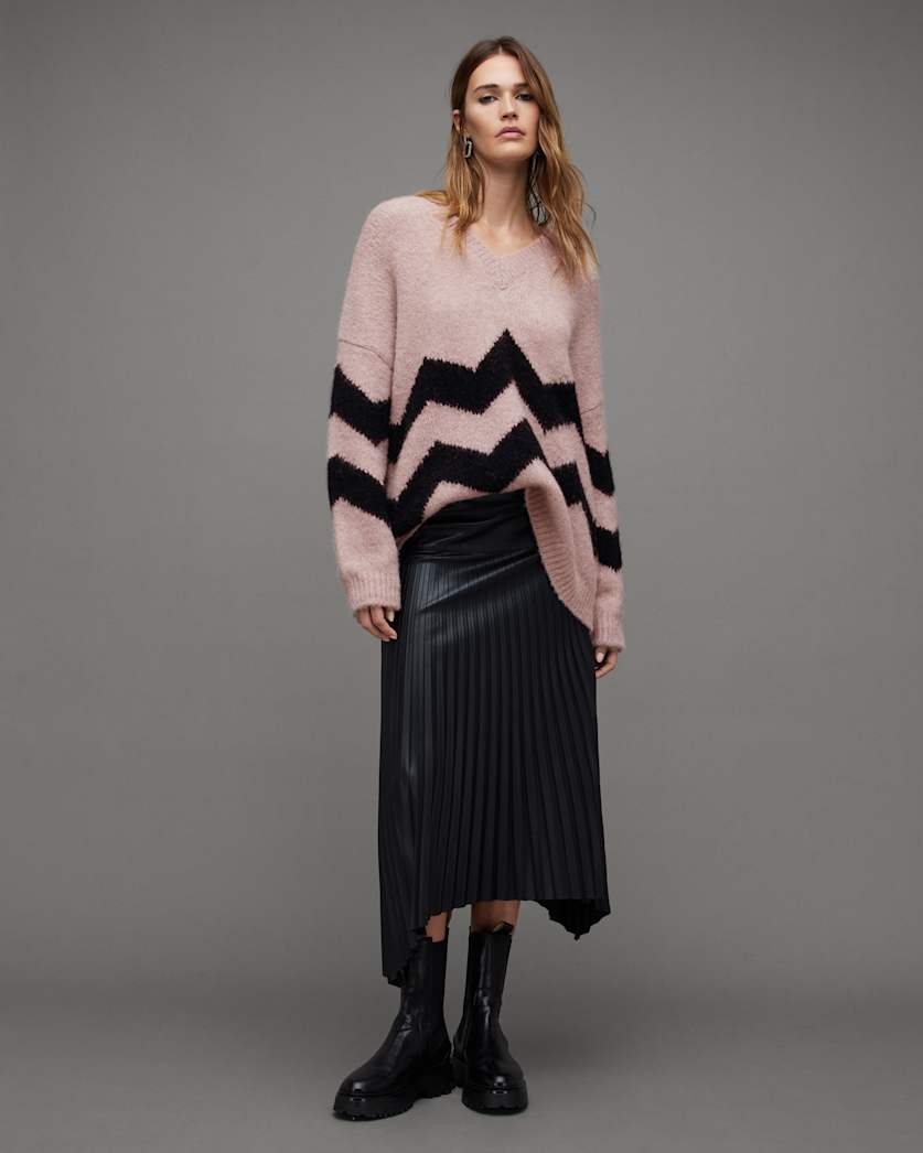 Ziggi Zig Zag Striped V-Neck Jumper