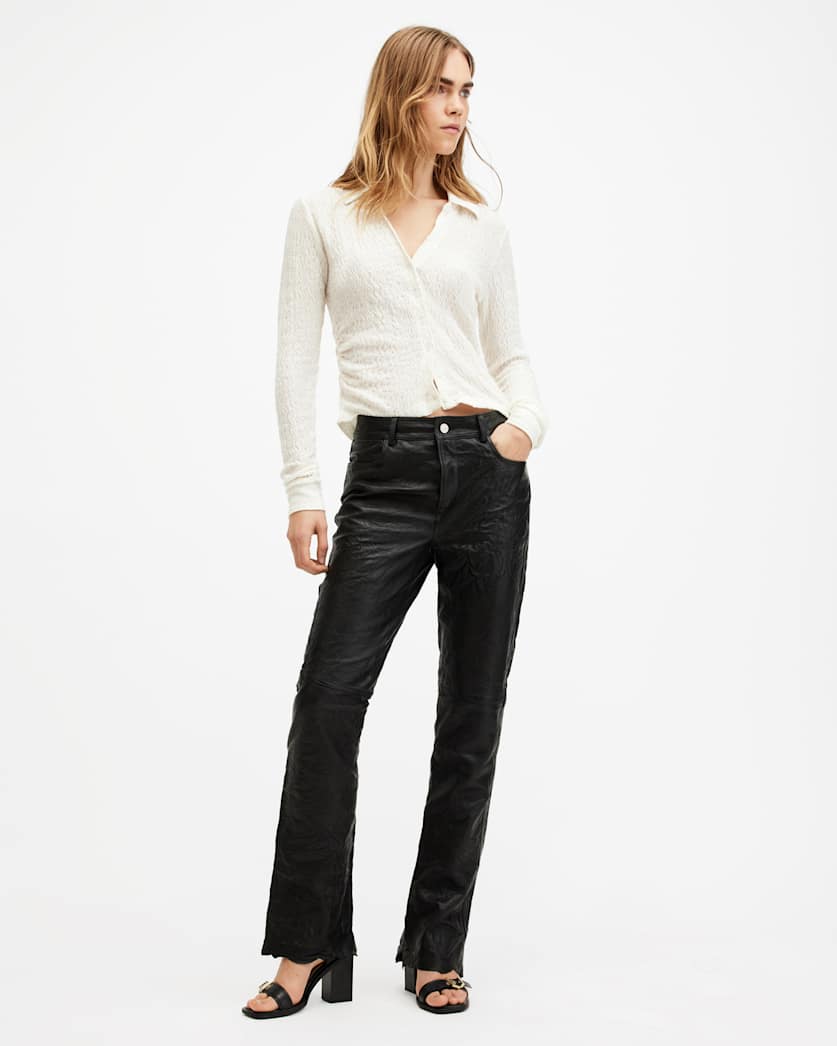 Pearson Slim Fit Raw Hem Leather Trousers