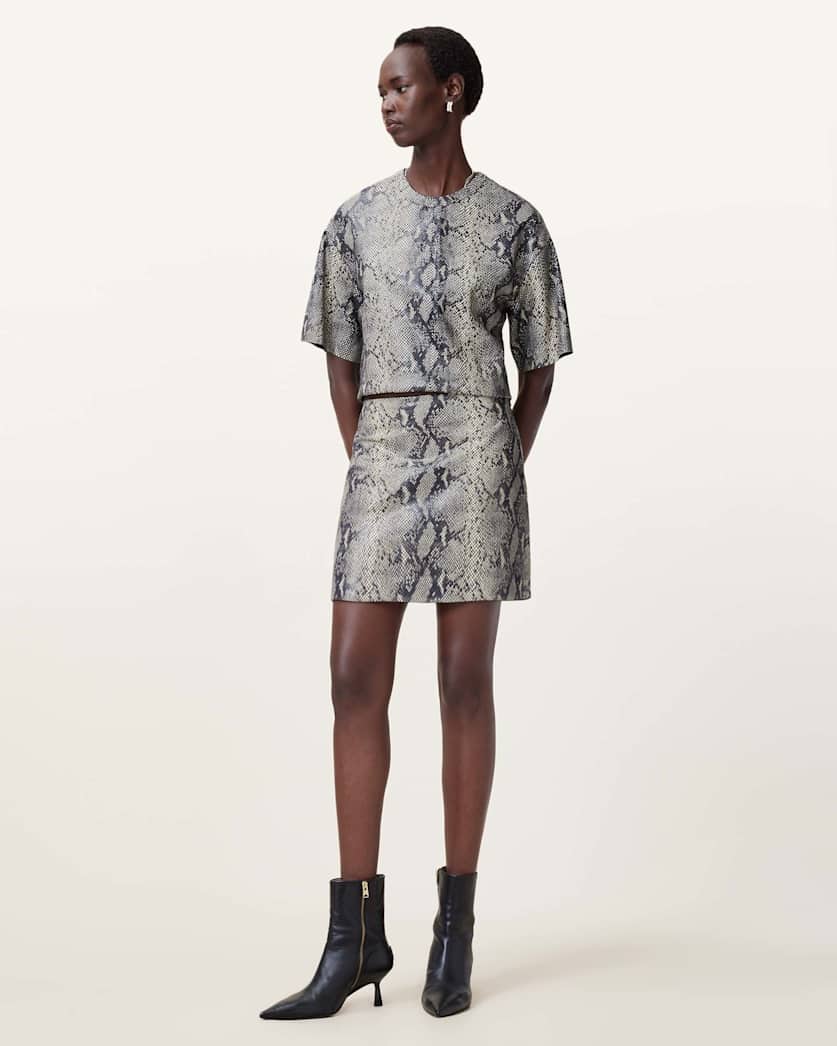 Renai Foil Snake Print Suede Mini Skirt
