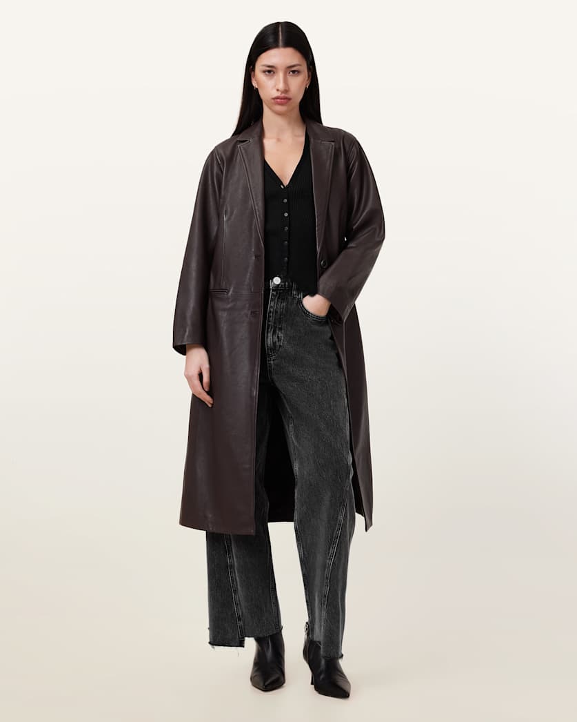 Aire Long Line Leather Coat