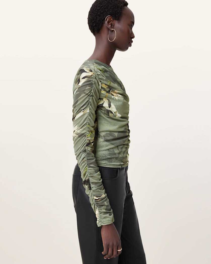 Hanako Print Mesh Wrap Top