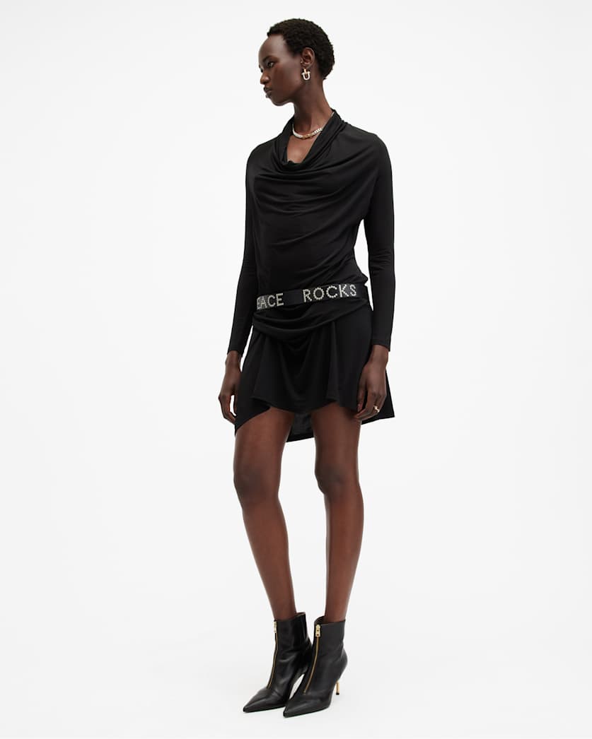 Amei Cowl Neck Draped Mini Dress