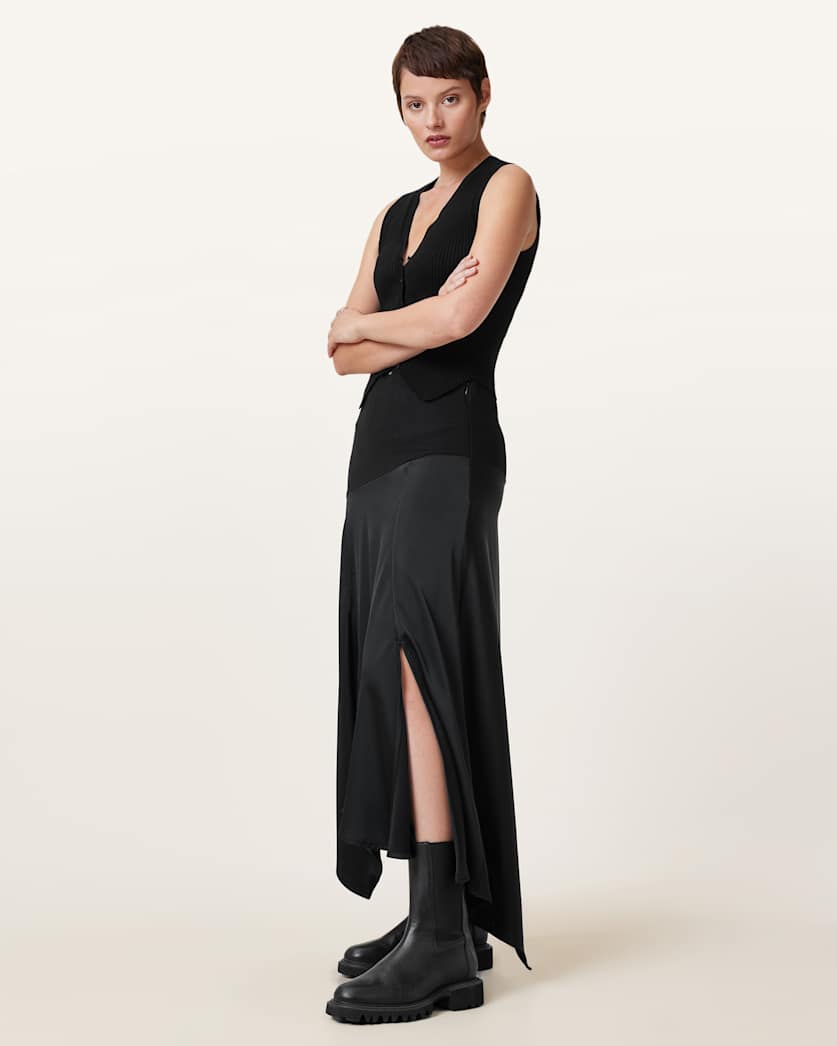 Pia Satin Asymmetric Maxi Skirt