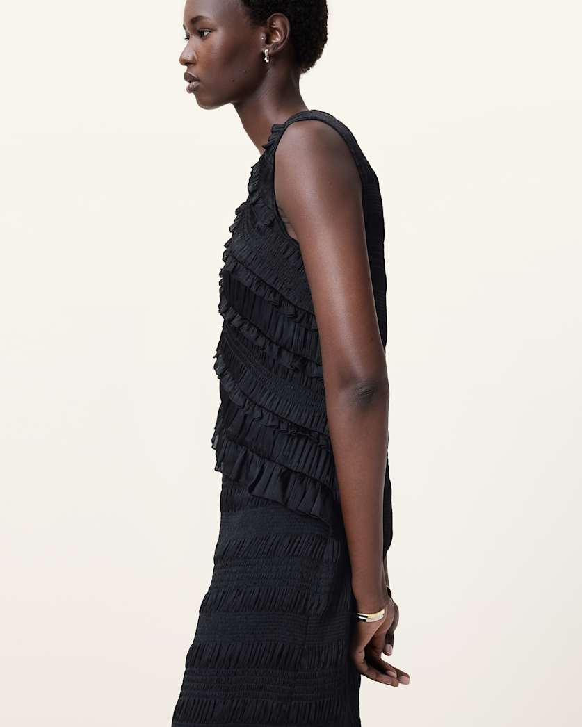 Nyla Sleeveless Shirred Midi Dress