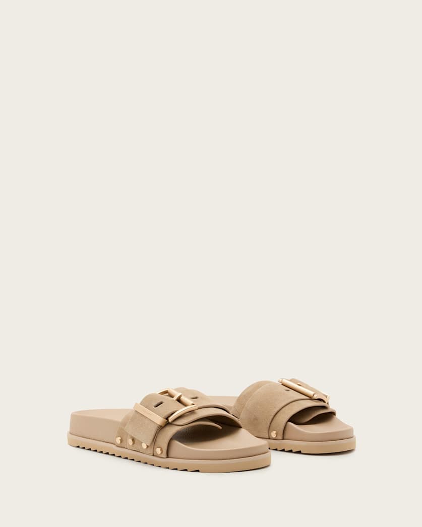 Ellie Studded Buckle Leather Sliders