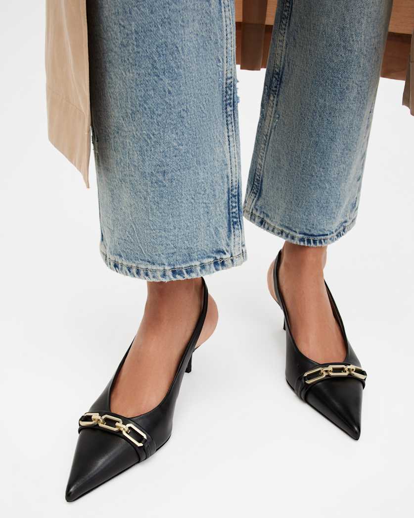 Grace Leather Chain Slingback Heels