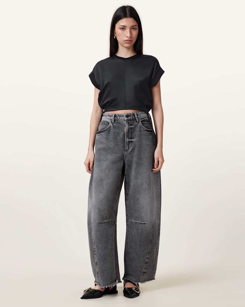 Mira Cropped Satin Drawcord T-Shirt