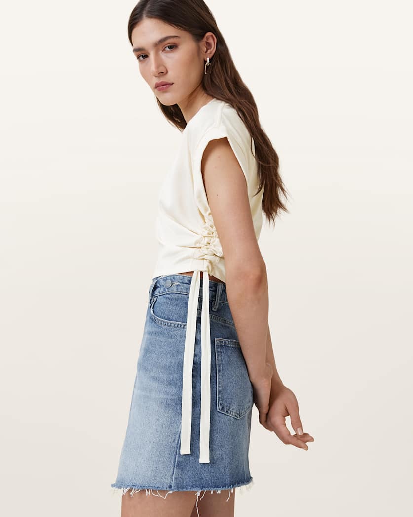 Mira Cropped Satin Drawcord T-Shirt