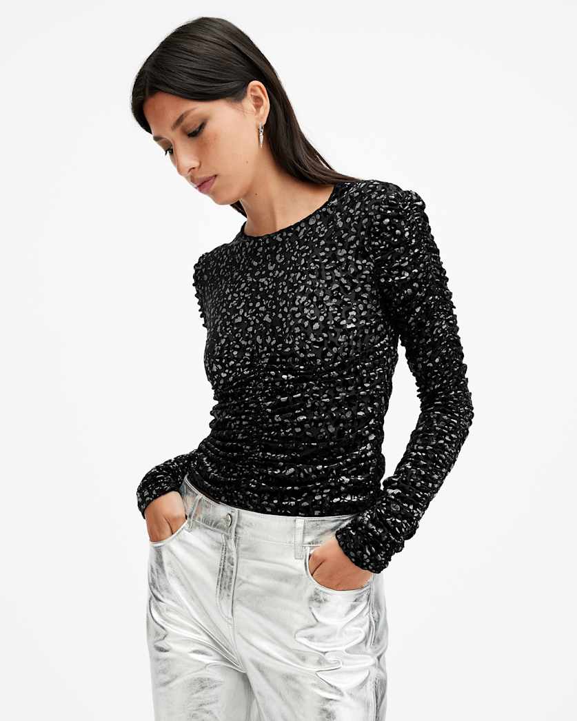 Eris Metallic Leopard Print Top