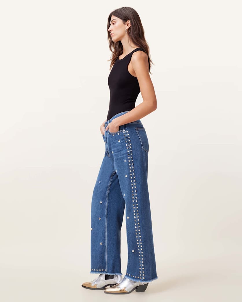 Blake Studded Wide Leg Denim Jeans